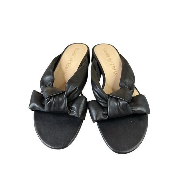 Stuart Weitzman Playa 35 Knot Slide Sandals Black Leather Size 11 Block Heel - Picture 6 of 9